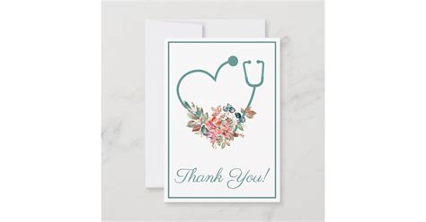 Floral Stethoscope Heart Medical Nurse Or Doctor Thank You Card Zazzle
