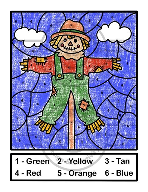 Scarecrow Color By Number Activity Page Autumn Activity Sheet Fall
