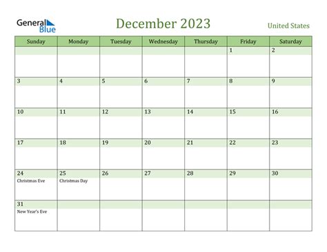 December 2023 Calendar With United States Holidays