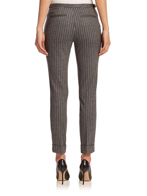 Atm Wool Adjustable Waist Pinstripe Pants In Grey Gray