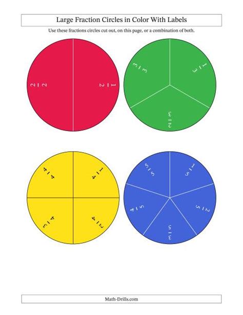 Color Fraction Circles Small Unlabeled Fractions Worksheet