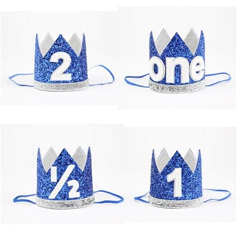 Boy Blue Silver First Birthday Hat Girl Gold Pink Priness Crown Number