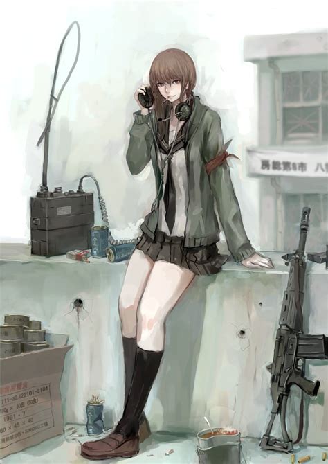 Wallpaper Drawing Gun Long Hair Anime Girls Weapon Clothing
