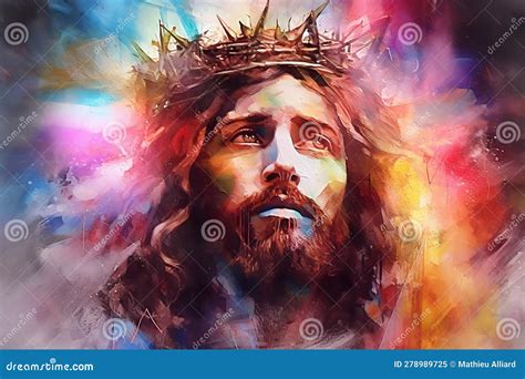 Colorful Artwork Of Jesus With A Crown Of Thorns Stock Illustration