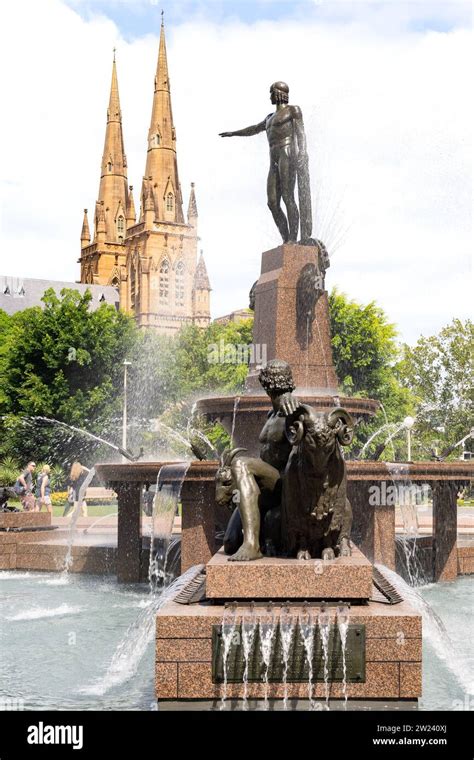 Archibald Memorial Fountain In Sydney S Hyde Park With Apollo Sculpture Looking Towards Spires