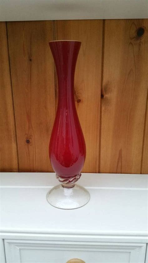 Ruby Red Glass Vase Single Stem Vase Retro Vintage Slim Etsy Red Glass Glass Glass Vase