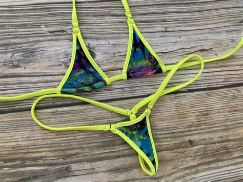 Ultra Nano Neon Tie Dye Sheer G String Bikini Set Micro Gigi