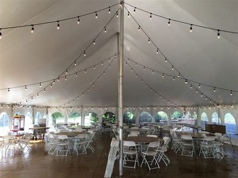 40 X 60 Rope And Pole Tent With Cafe Lights Tables Chairs And