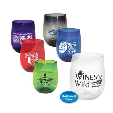 Custom Printed Colorful 12 Oz Plastic Stemless Wine Glass