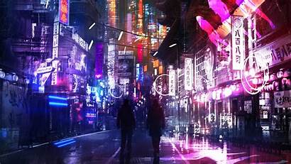 Neon Street Futuristic Wallpapers Anime Cyberpunk Night