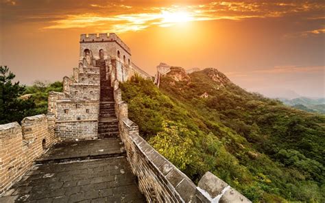 Download Wallpapers Great Wall Of China Mountains Sunset
