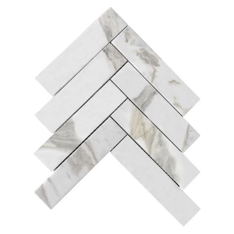 Calacatta Marble 2x8 Herringbone Mosaic Tile Honed