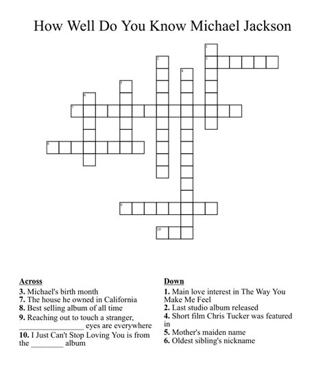 How Well Do You Know Michael Jackson Crossword Wordmint
