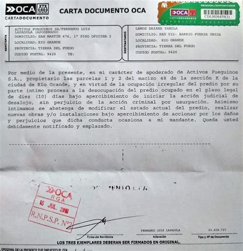 Modelo Carta Documento Desalojo Actualizado Agosto 2022