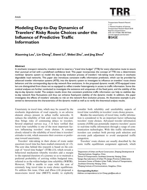 Pdf Modeling Day To Day Dynamics Of Travelers Risky Route Choices