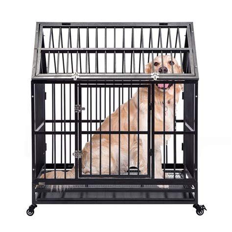 42 Dog Cage Metal Pet Crate Heavy Duty Kennel House W Wheels Andtray