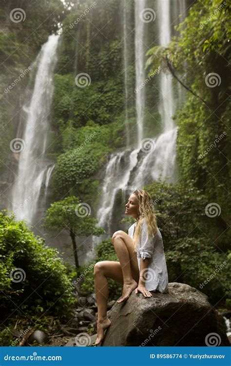 Beautiful Woman And Waterfall Stock Photo Image Of People Bikini