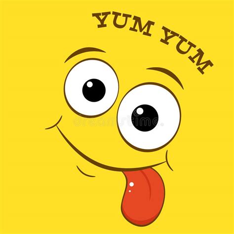 Yummy Emoticon With Happy Smile And Tongue Delicious Cartoon Character