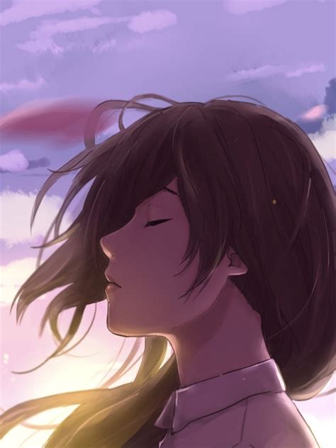 Download 768x1024 Anime Girl Closed Eyes Profile View