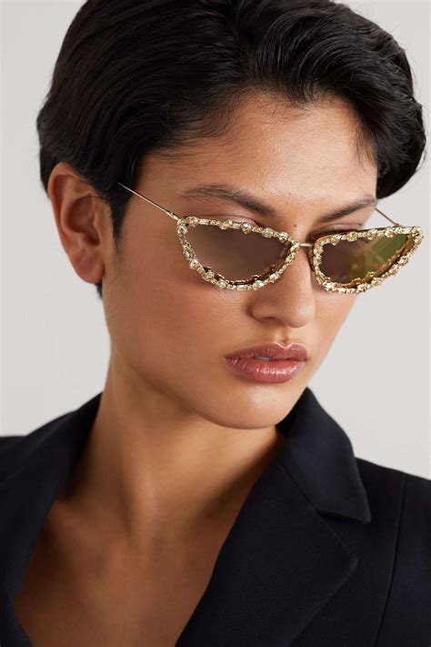 DIOR EYEWEAR MissDior B U Cat Eye Crystal Embellished Gold Tone Sunglasses NET A PORTER