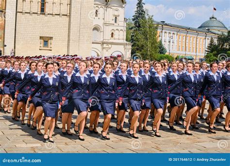 Girls Cadets In Uniform At The Graduation Of The Military School Kremlin Moscow Russia June