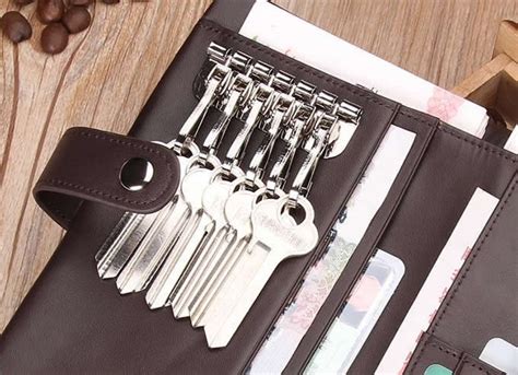 Genuine Leather Wallet Credit Card Holder Car Key Keychain Holder Cover