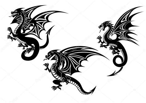 Black Flying Dragons Tattoo Design — Stock Vector