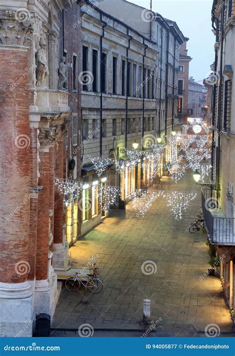 Night Scene Of The City Of Vicenza With Christmas Lights Stock Image