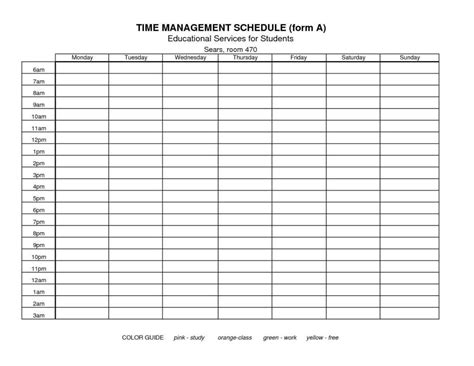 Time Management Spreadsheet Template Time Management Plan