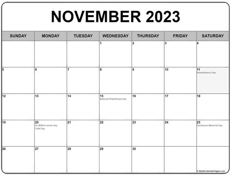 November 2020 Calendar With Holidays