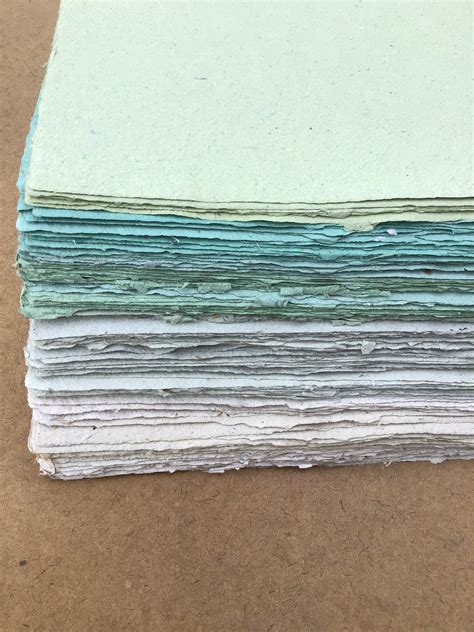 5 Sheets 85x11 Inch Spring Greens Batch Handmade Paper Eco Friendly