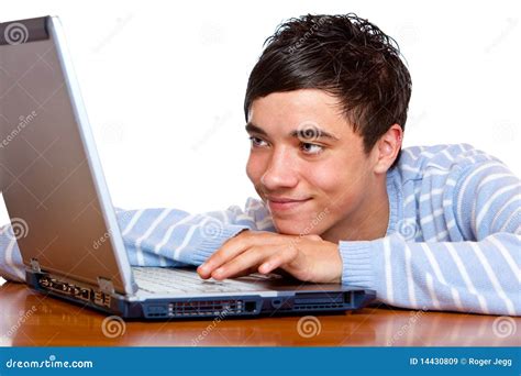 Young Male Student Typing And Learning On Laptop Stock Image Image Of