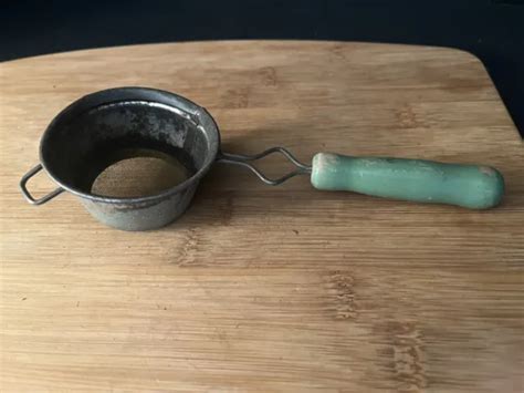 Vintage Flowers Metal W Wood Green Chippy Paint Handle Hand Sifter Tea Strainer Picclick