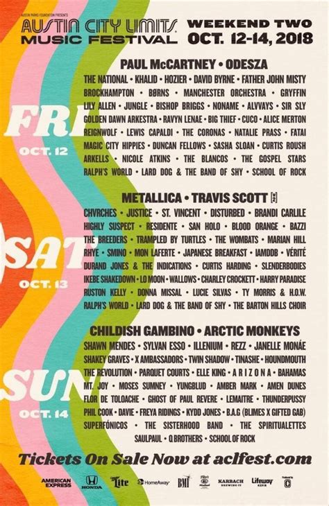 Acl Lineup By Day Weekend 2 Raclfestival