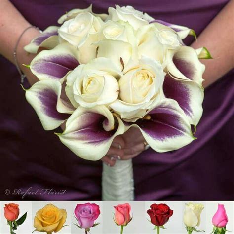 Wedding purple real touch picasso calla lily hydrangeas bridal bouquet set. Purple calla lilies and white roses wedding bouquet for ...