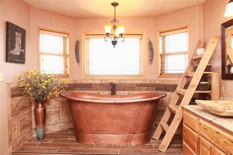 Cast iron and natural st. Unique copper tub! #bathroom #design #interiordesign # ...