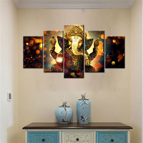 5 Panels Ganesha Wall Art Modular Picture Print Hindu Gods Canvas