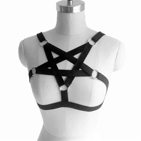 2017 new fashion pastel goth pentagram bust bondage bra sexy lingerie gothic garter belt elastic