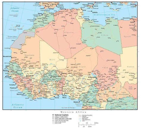 Western Africa Map With Countries Cities And Roads