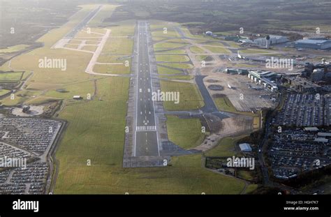 Aerial View Of The Main Runway At Manchester Airport Uk Stock Photo