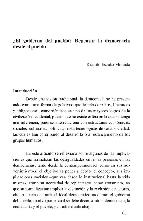 Pdf ¿el Gobierno Del Pueblo Repensar La Democracia Desde El Pueblo