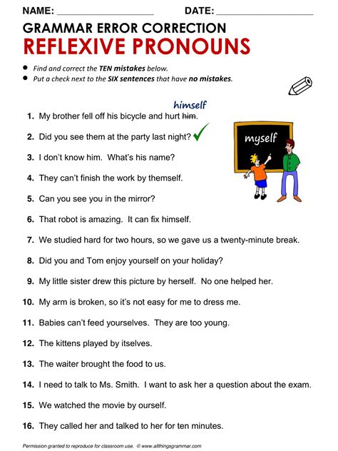 Reflexive Pronouns Worksheets Pdf With Answers Worksheets