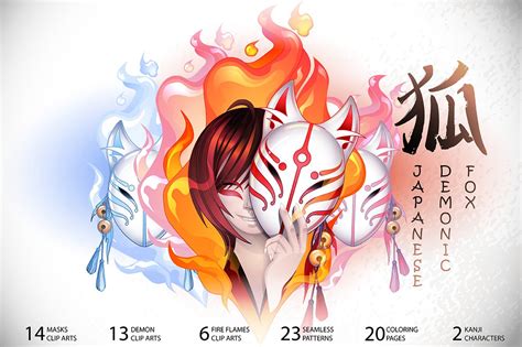 Japanese Demon Fox Decorative Illustrations ~ Creative Market