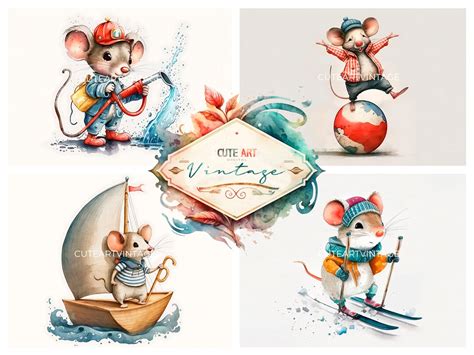 Cute Watercolor Mice Cute Watercolor Mouse Drawings To Etsy
