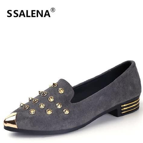 Ladies Rivet Slip On Flats Women 2020 Pointed Toe Flock Casual Shoes