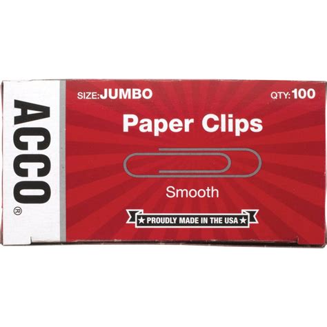 Acco Economy Jumbo Smooth Paper Clips Jumbo No 1 20 Sheet