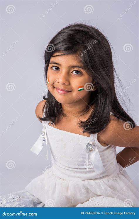 Cute Little Indian Girl Holding Indian Flag Stock Photo Image Of