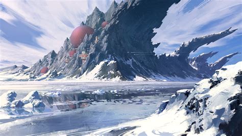 Digital Art Fantasy Art Landscape Snow Futuristic Spaceship Mountains