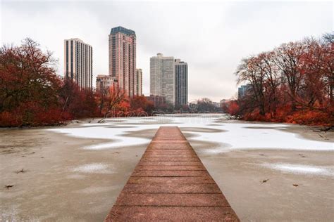 North Pond Pier In Lincoln Park Chicago With Snow And Ice Stock Photo