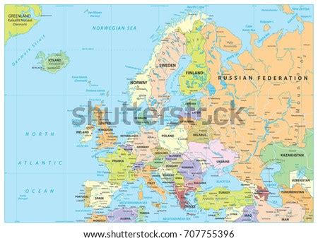 Europe Political Map Roads Detailed Vector Wektor Stockowy Beztantiemowy Shutterstock
